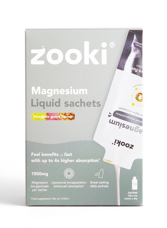 Zooki Liposomal Magnesium Bisglycinate 1500mg – Pineapple Flavor – High Absorption Liquid Sachets – Muscle, Sleep & Energy Support – 14 Sachets - Image 1